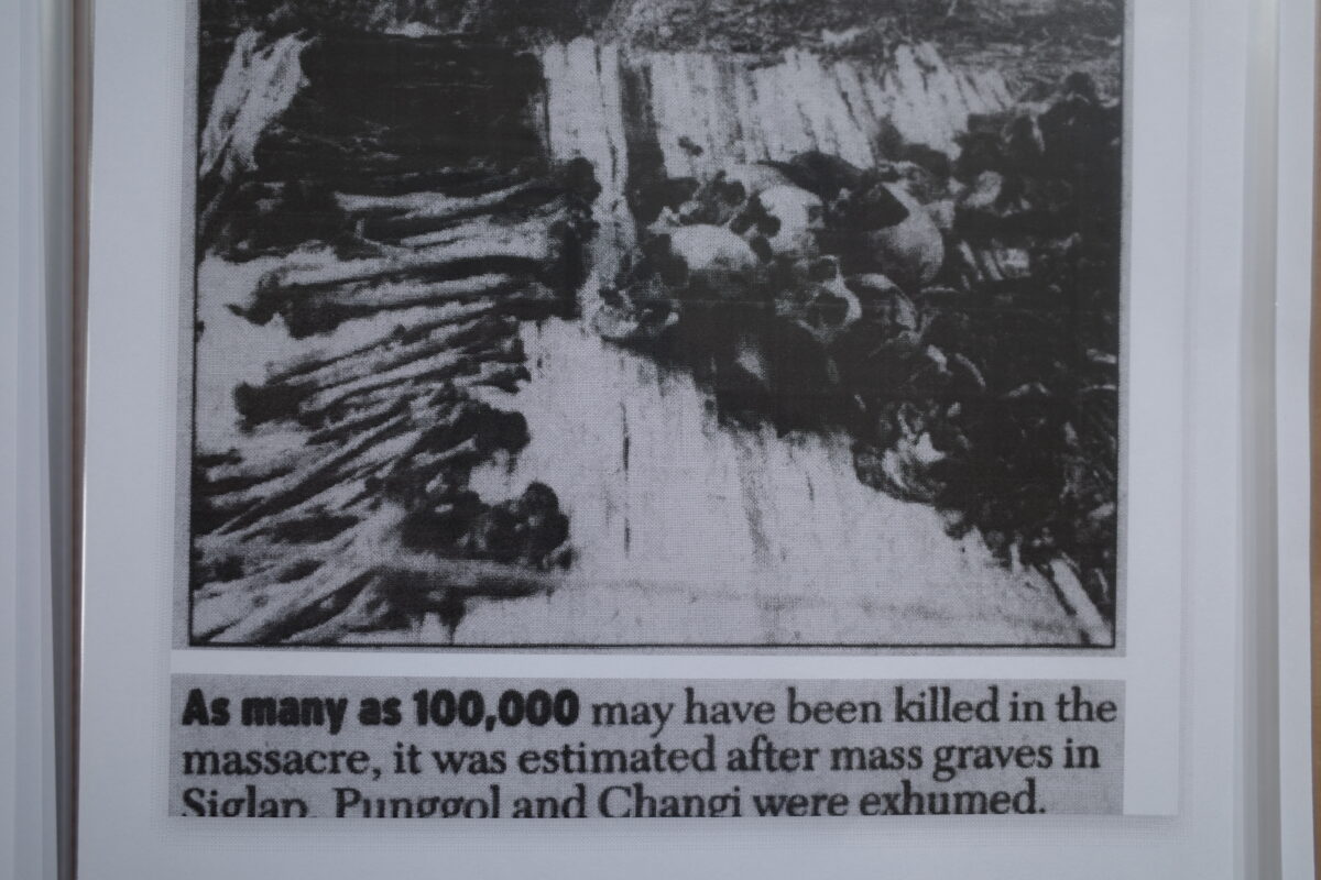 Newspaper article reporting the excavation of a Sook Ching mass grave, research material