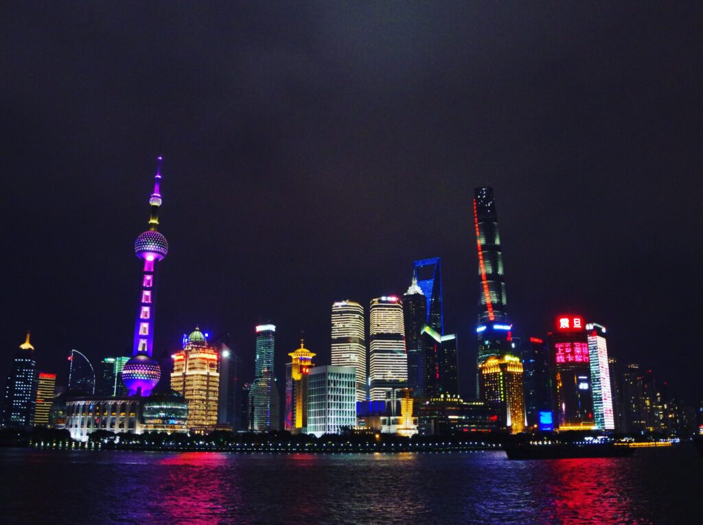Shanghai at night, skyscrapers seen across the river (China, November 2017)