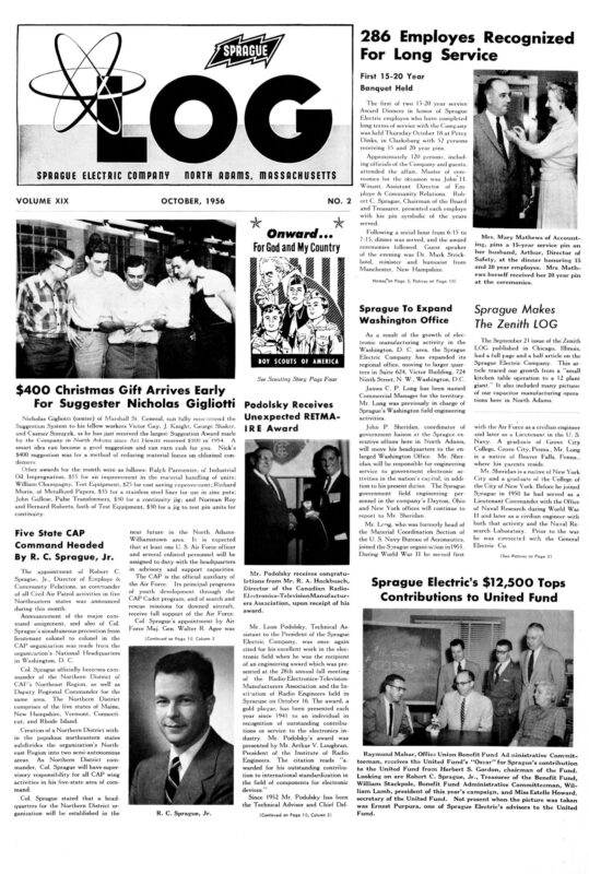 Front page of Sprague Log, October 1956